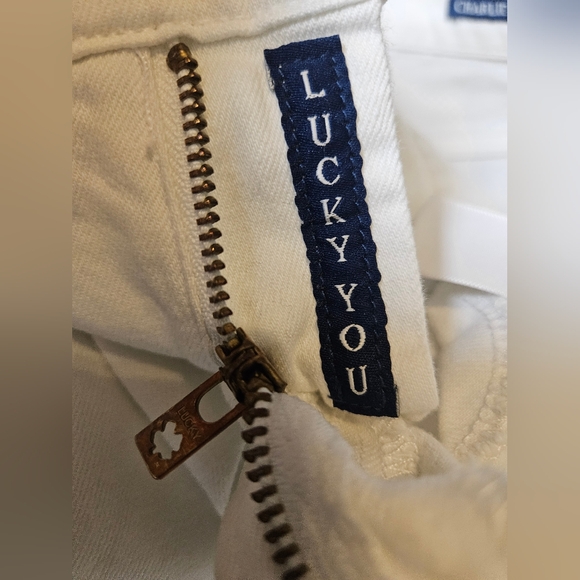 Lucky Brand White Embroidered Charlie Capri Jeans Boho Orange Stitching Size 0 - Picture 6 of 10